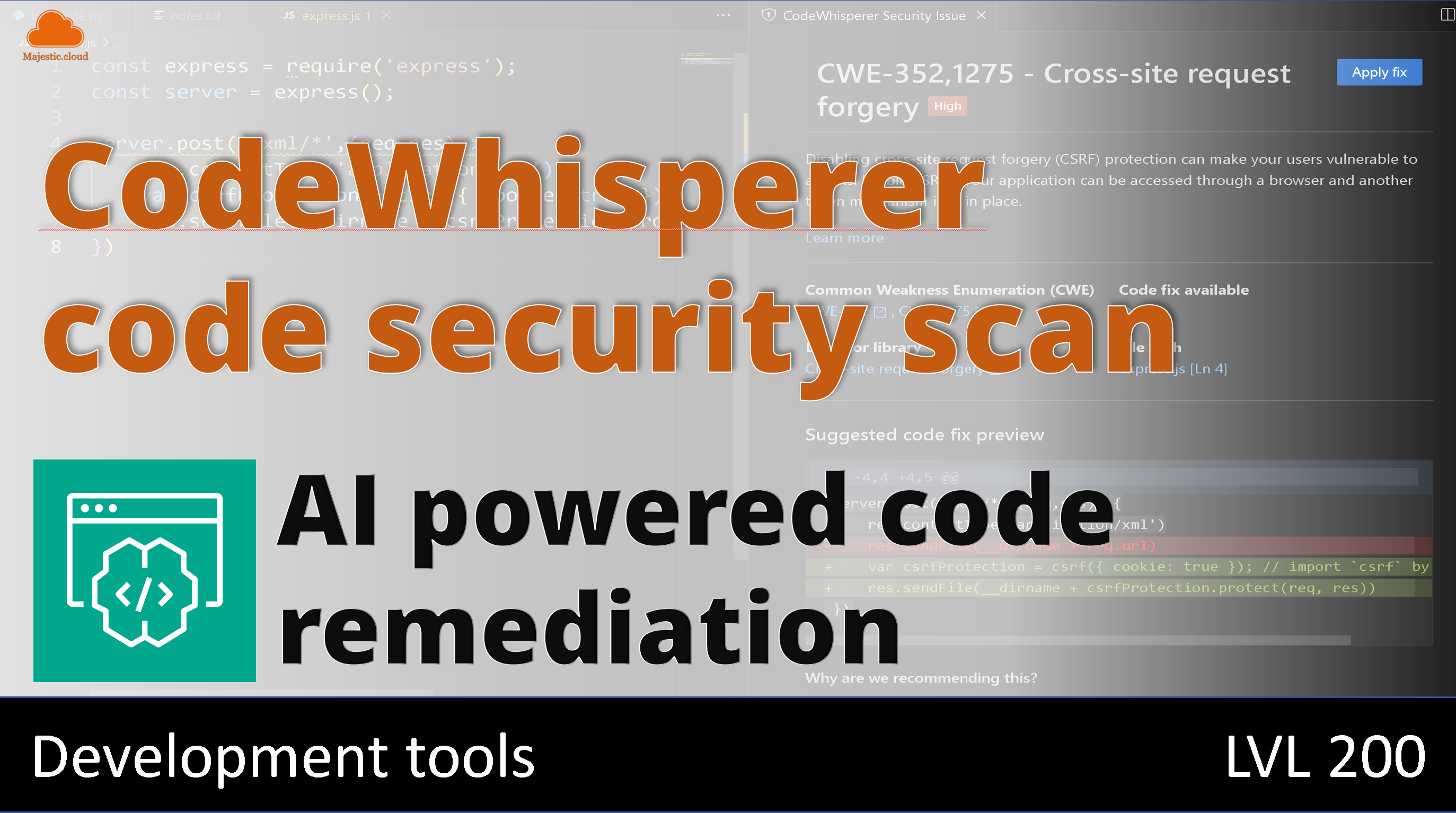 New feature in CodeWhisperer: AI based code remediation for security vulnerabilities